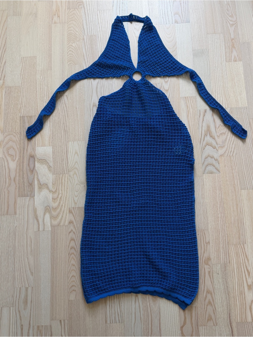 SHEIN Bright Blue Crochet Halter Dress with Ring Detail
